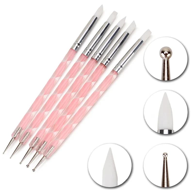 5 pezzi 2 vie nail art acrilico punta in silicone fiore penna per unghie strumenti punteggiatura in acciaio inossidabile pennarelli per pittura marmorizzata