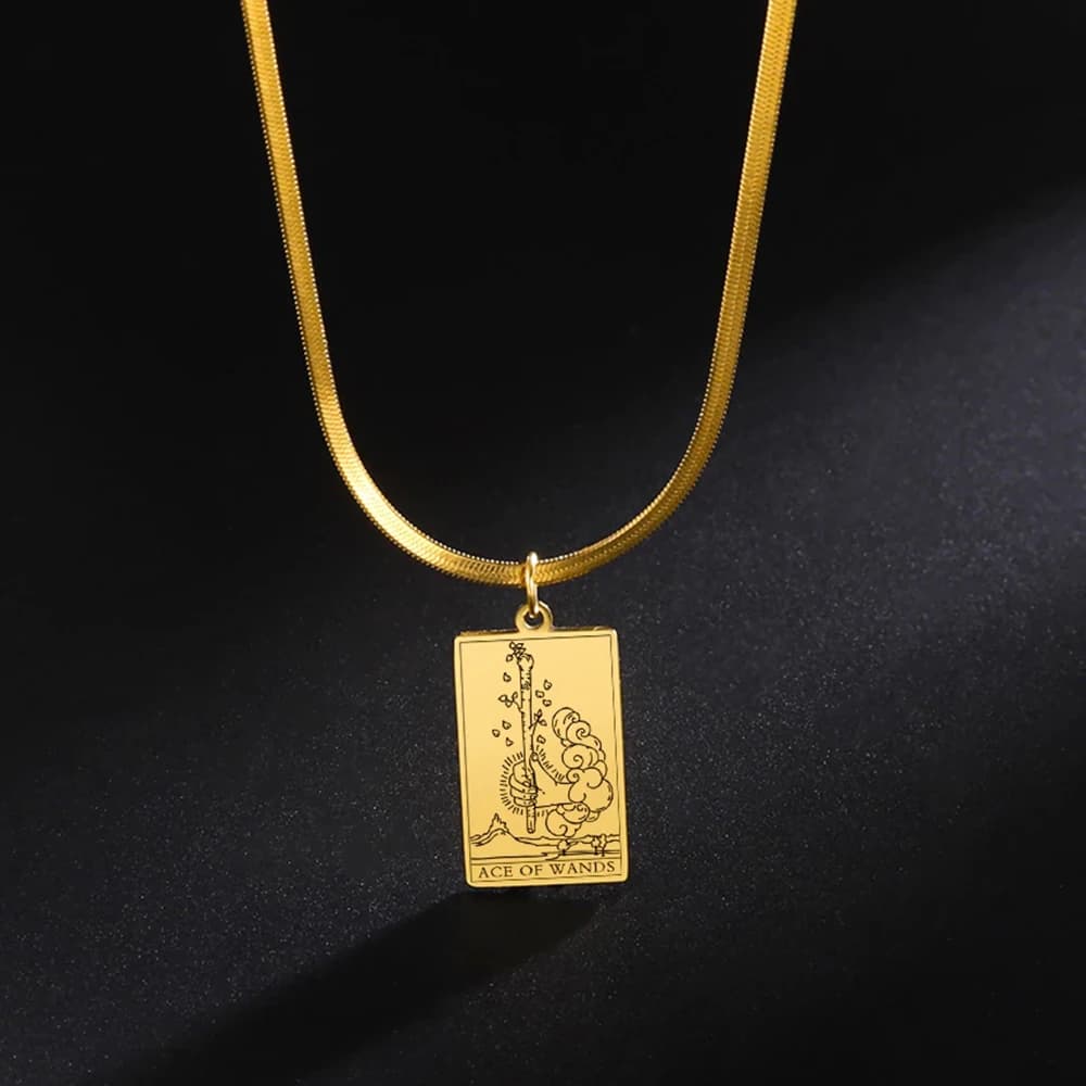 LIKGREAT Astrology amuleto in acciaio inox catena serpente bacchette tarocchi collana bacchette Vintage Minor Arcana tarocchi carte gioielli