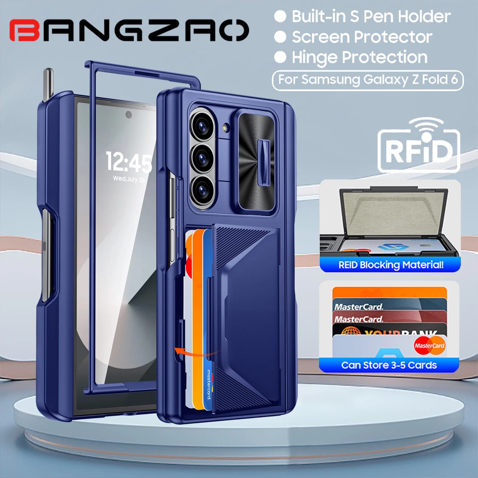 Per Galaxy Z Fold 6, confezione per carte posteriori regalo per il giorno della dea, slot per penna integrato, pellicola protettiva 9H a copertura totale, custodia per telefono antiurto