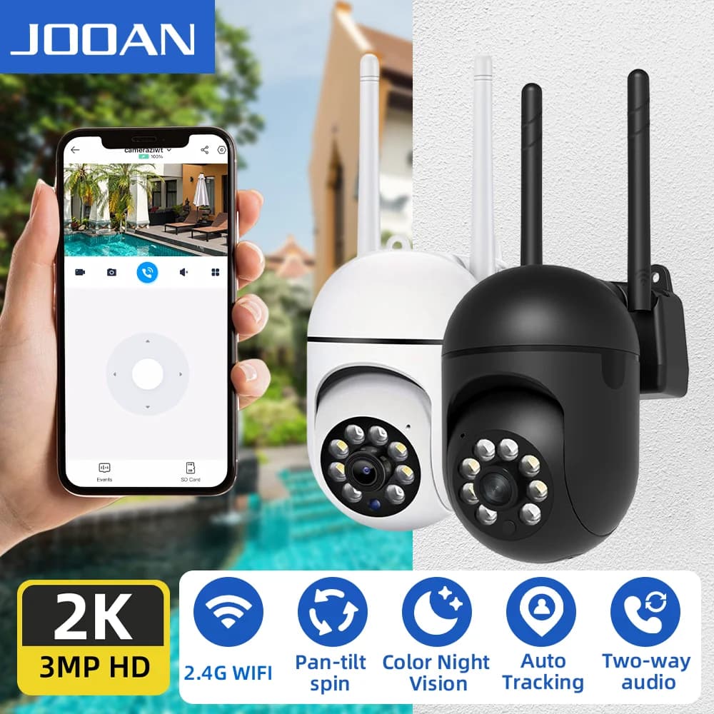 Telecamera WiFi PTZ da Esterno JOOAN 3MP con Zoom 5X, Tracciamento Automatico, Audio Bidirezionale e Visione Notturna per Videosorveglianza