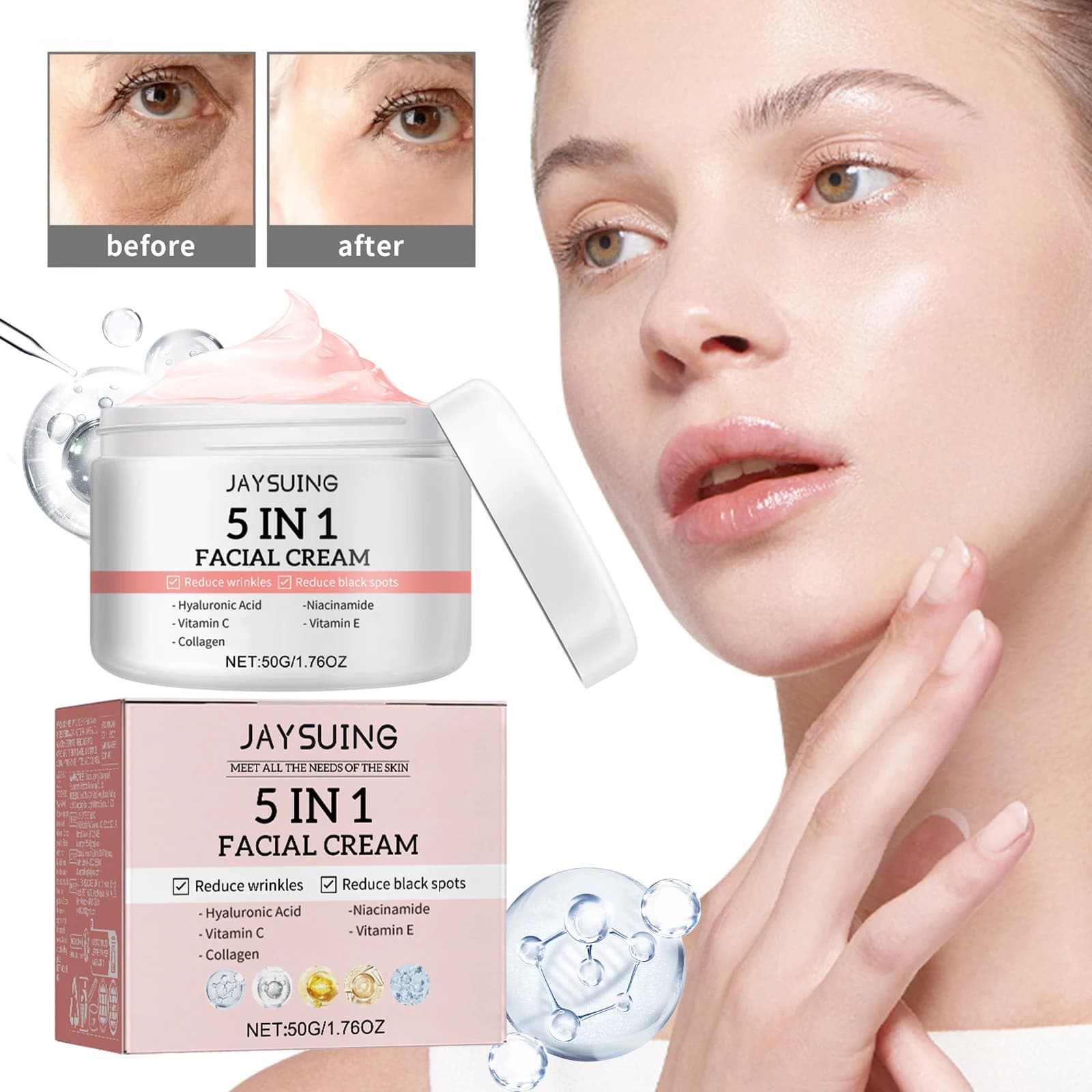 JAYSUING Face Cream 5 in 1 Hydrating, Whitening, Anti-Walking, Anti-Aging, Vitamin C Serum for Shrimping, Skin Care