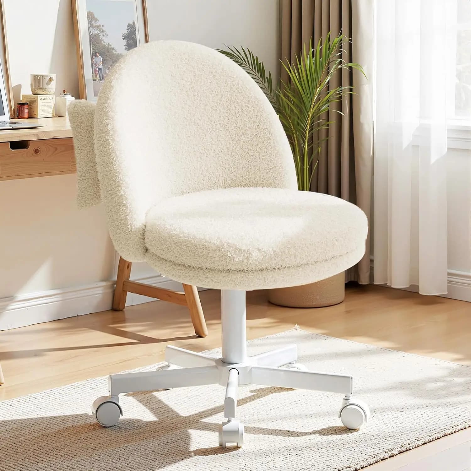 Sedia Ergonomica da Ufficio e Toeletta con Ruote - Sedia Regolabile in Altezza con Cuscino di Supporto Lombare per Casa, Scrivania e Tavolo da Trucco