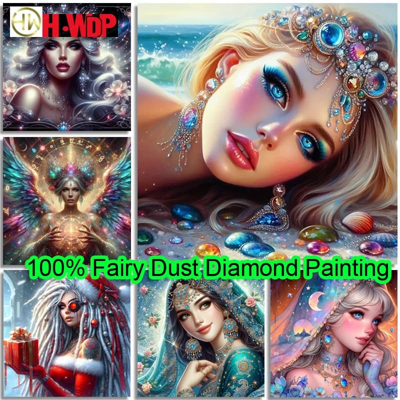 100% Fairy Dust Diamond Painting Kit Beauty Picture Square Mosaic Embroidery Angel Wall Art Diamond Art Full Crystal Home Decor