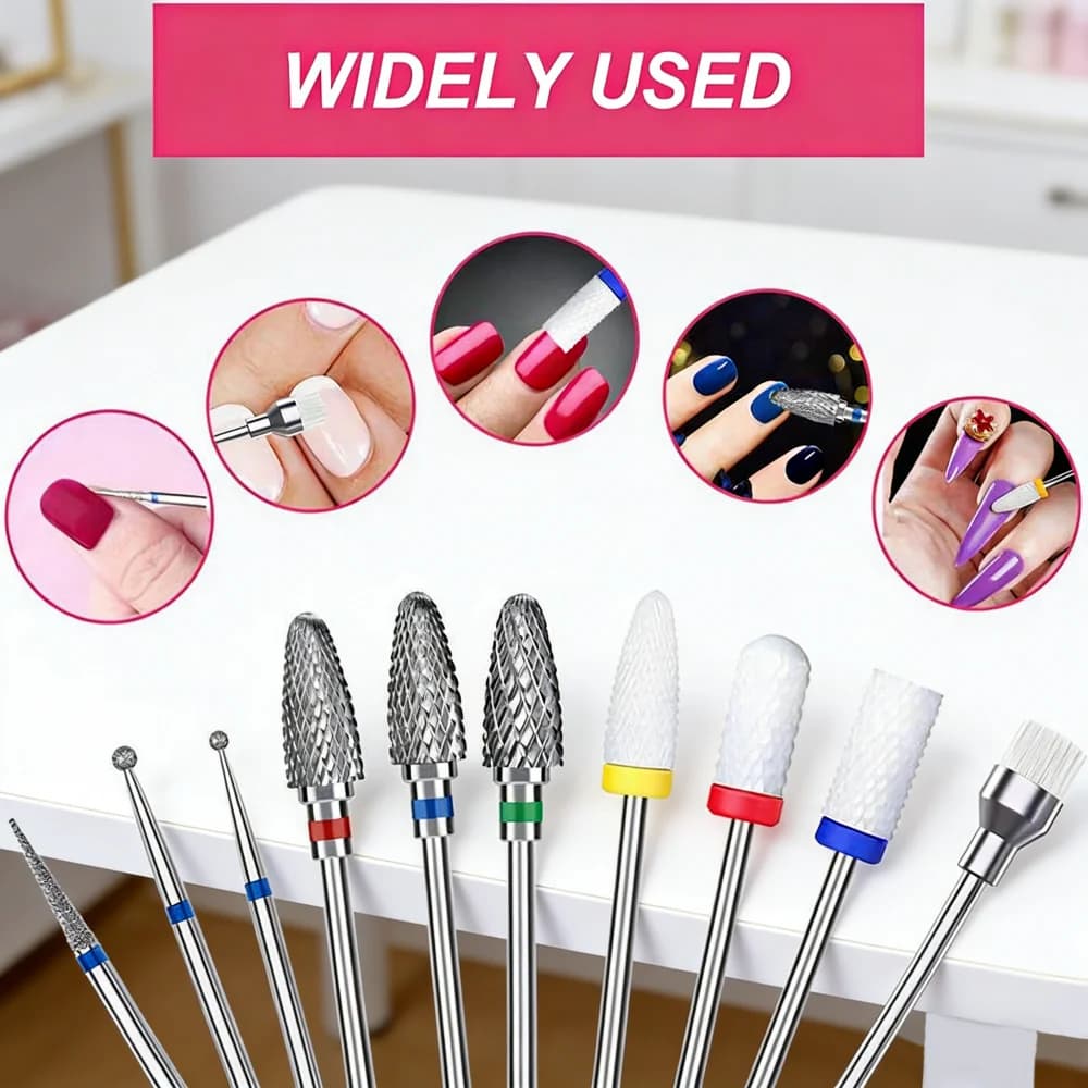 Set di 10 frese per unghie, utilizzate per la rimozione di gel e pelle morta, accessori per macchine lucidatrici automatiche