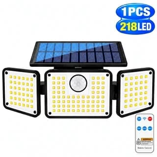 1PCS 218LED Solar Motion Sensor Outdoor Light with Remote Control, 3 Adjustable Heads, 270° Wide Angle, 3 Lighting Modes, IP65 Waterproof Solar Security Wall Light for Garage, Yard, Patio & Porch