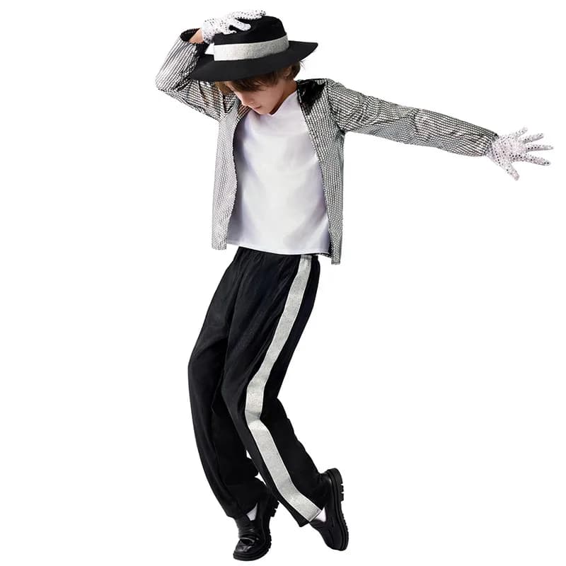 Ragazzo Michael Jackson Billie Jean Costume Natale Hip Hop Suit Dance Star Halloween Fancy Dress Up Costume Pop King anni '80