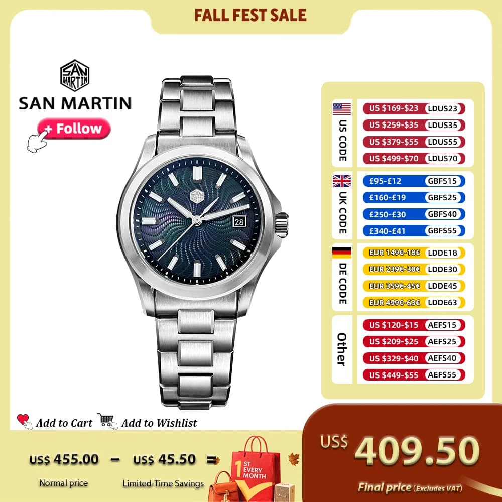 San Martin 39mm Orologio Luxury Dress Miyota 9015 Orologi meccanici automatici SN0150 da uomo con Mop Guilloche 100m impermeabile