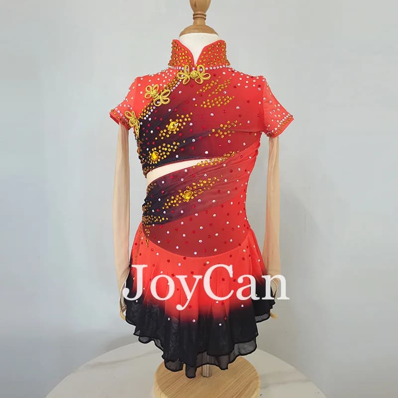JoyCan Pattinaggio di Figura sul Ghiaccio Vestito da Ragazza Rosso Spandex Elastico Competizione Abbigliamento da Ballo Personalizzato BD9822