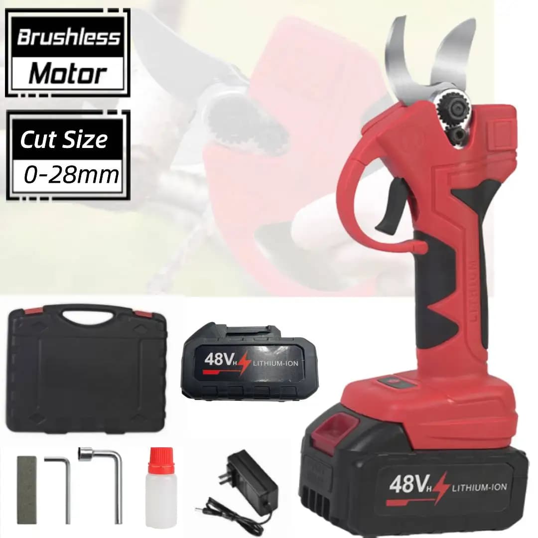 Electric shears without brushes 28MM Cordless fruit tree ring Electric power shears Power supply bonsai Power tools 21V Battery guided