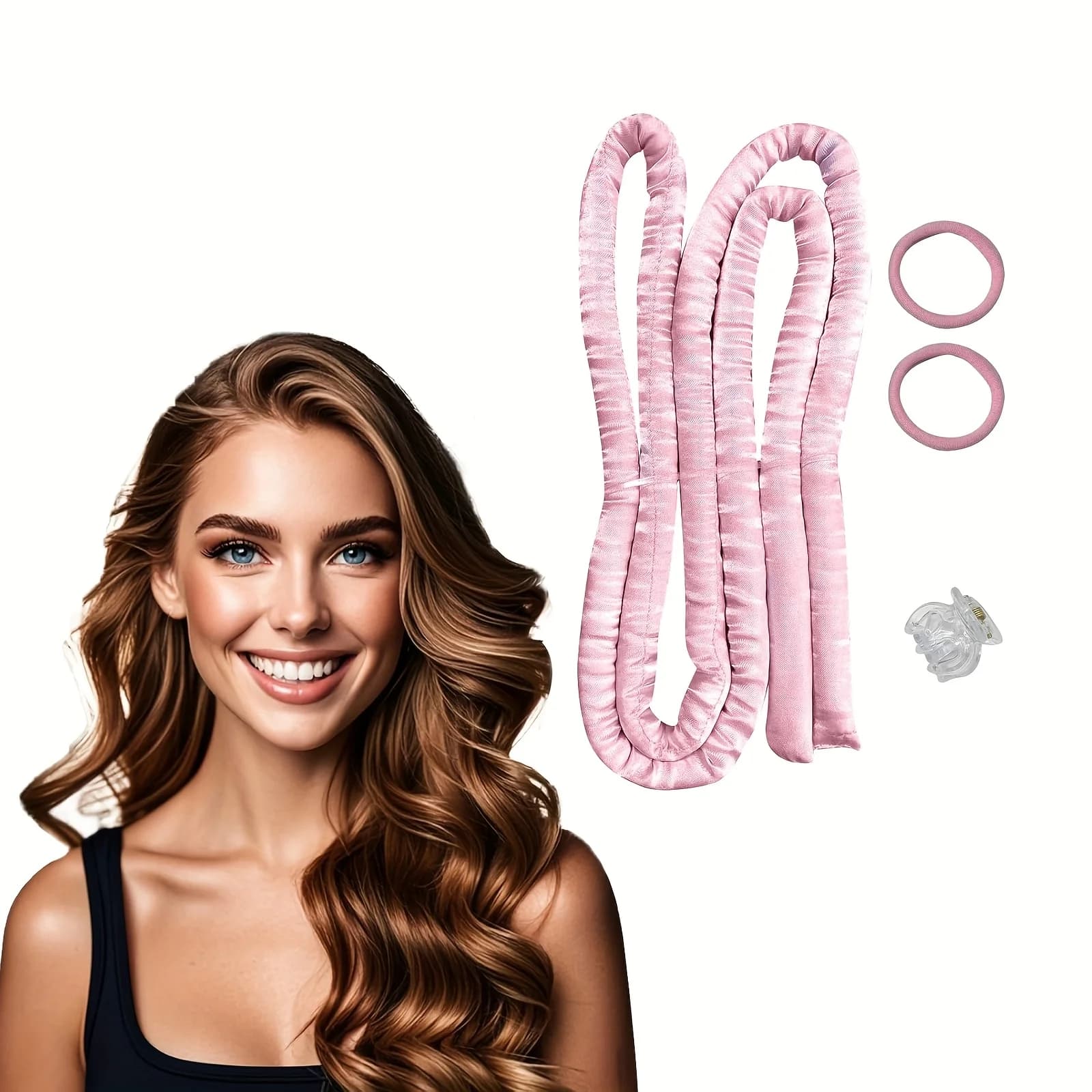 1 set of iron curling hair without heat for the night, thin hair curling tool without heat, compact curling iron with clip set, suitable for medium and long hair, pink