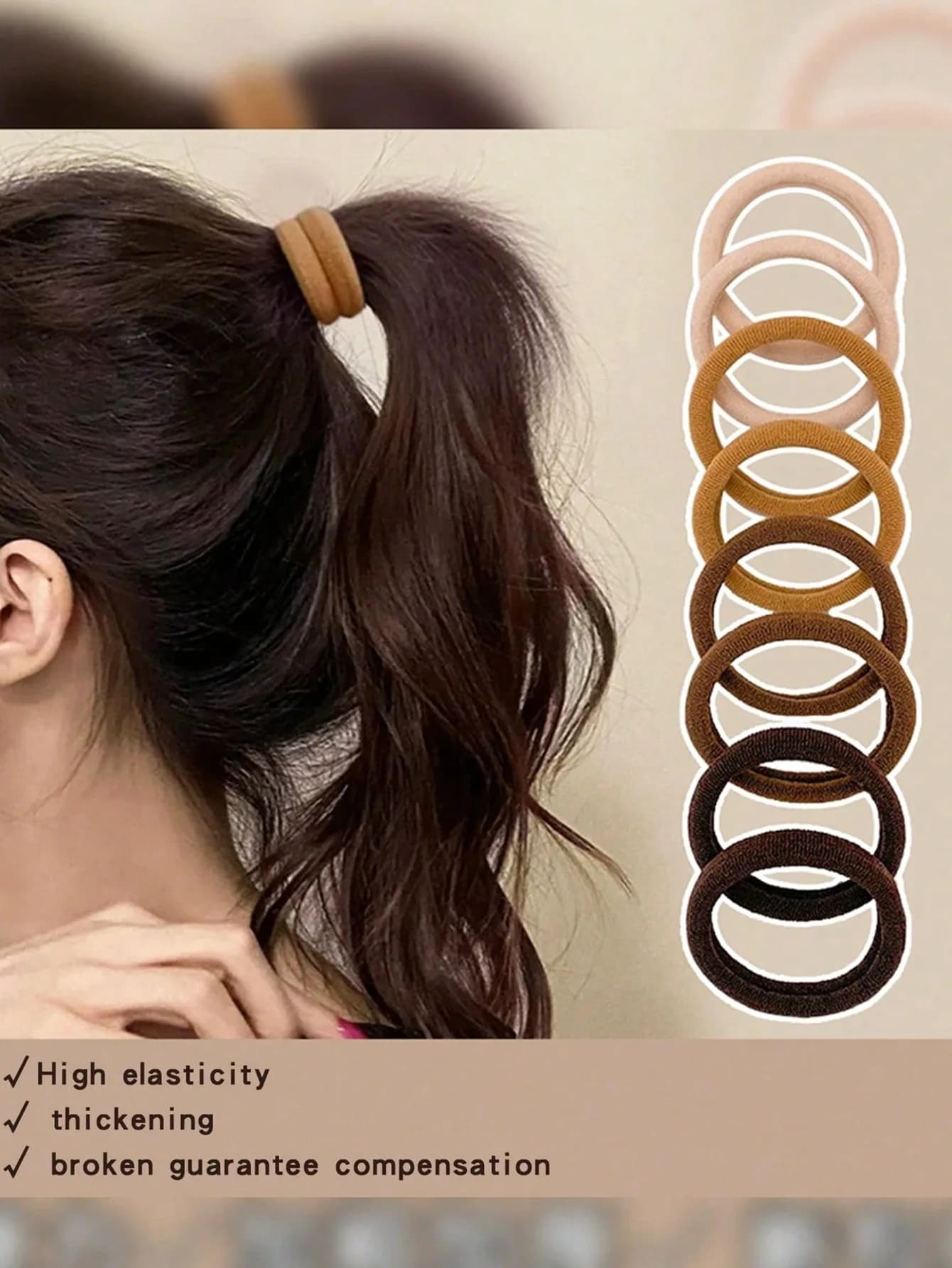 50 Pezzi Elastici per Capelli Color Kaki Nude, Morbidi Anelli in Spugna, Accessori Quotidiani per Capelli da Donna, Regalo