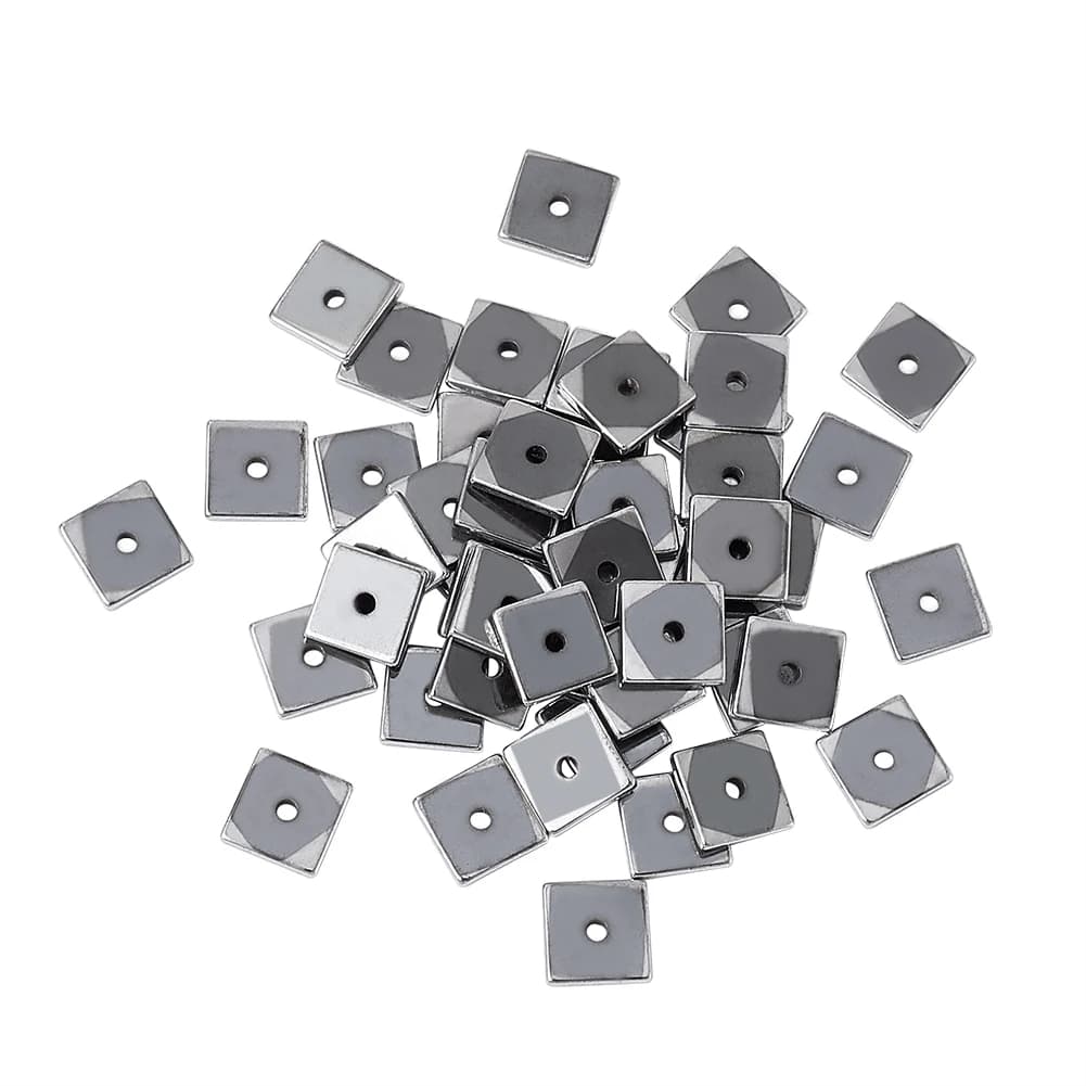 50 pezzi di perline di ematite sintetica non magnetiche, perline quadrate distanziatrici per la creazione di gioielli, braccialetti fai da te, collane 6x1mm