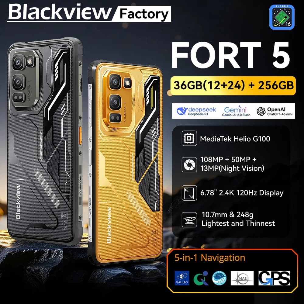 Versione globale Blackview FORT 5 Telefono cellulare 6.78" Display 120Hz Smartphone 12G+256GB 108MP 5000mAh Android 16 NFC Telefono robusto
