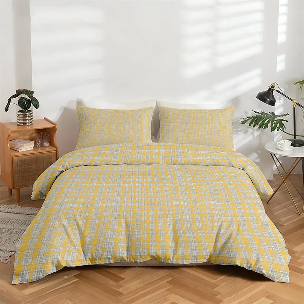 Set di biancheria da letto con stampa digitale ad alta definizione, set copripiumino con motivo a quadri gialli e bianchi, set copripiumino con stampa floreale grande, include 1 copripiumino + 2 federe, adatto per camera da letto, stanza degli ospiti, decorazione domestica, set copripiumino + federa in fibra di poliestere, set tre pezzi, biancheria da letto ultra morbida, tessuto spesso, adatto a tutte le stagioni, lavabile in lavatrice, 3 pezzi