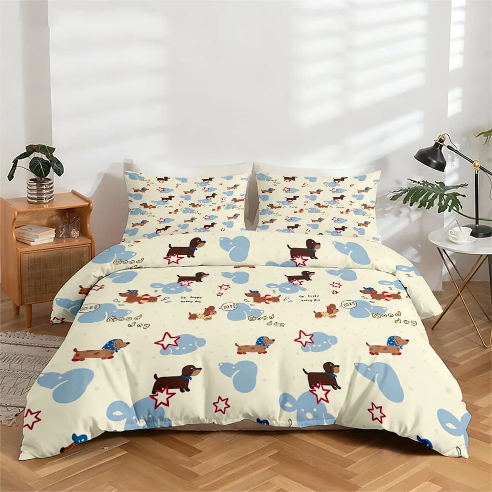 Set di biancheria da letto con stampa digitale ad alta definizione, set copripiumino con motivo super simpatico a cuccioli, set copripiumino con stampa floreale di grandi dimensioni, include 1 copripiumino + 2 federe, adatto per camera da letto, camera degli ospiti, decorazioni per la casa, set copripiumino + federa in fibra di poliestere, set tre pezzi, biancheria da letto ultra morbida, tessuto spesso, adatto a tutte le stagioni, lavabile in lavatrice, 3 pezzi