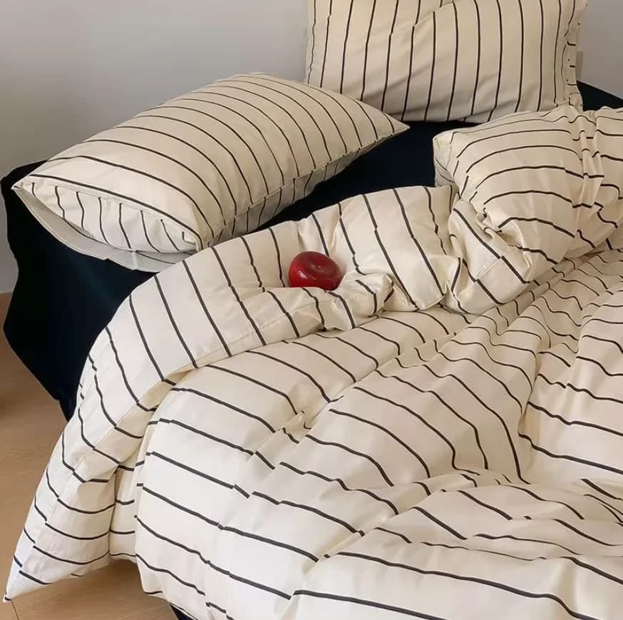 Set di biancheria da letto in quattro pezzi in cotone lavato a righe coreane Ins Dopamine Set di tre pezzi con lenzuolo in stile crema