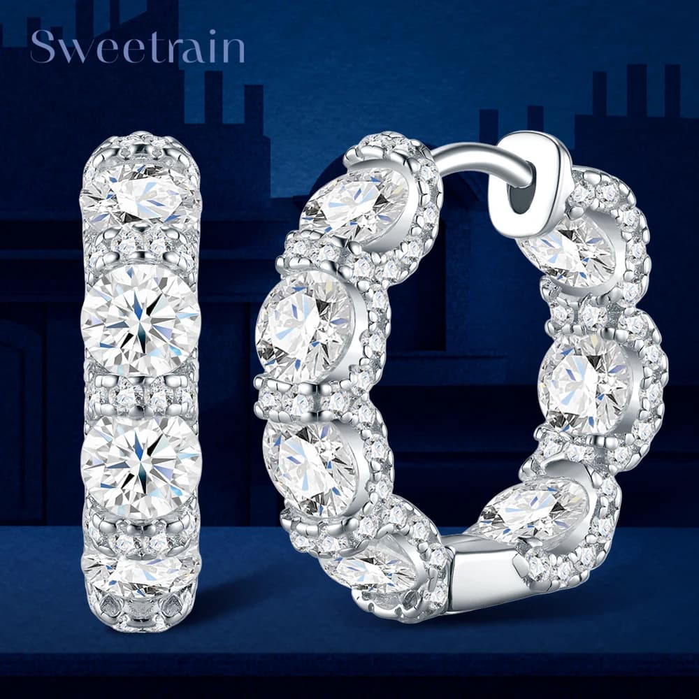 Real 925 Silver Moisanite Earrings D Color 4mm Moissanite Diamond Hoops Earrings for Women Sparking Wedding Fine Jewelry