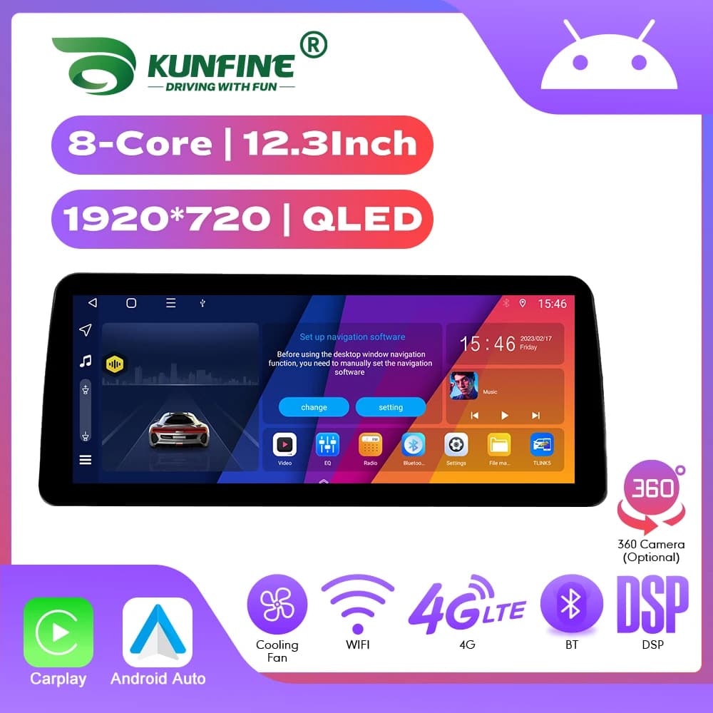 Schermo QLED da 12,3 pollici in cella Autoradio Android Octa Core Car Stereo DVD Navigazione GPS Carplay Android Auto 4G WIFI GPS