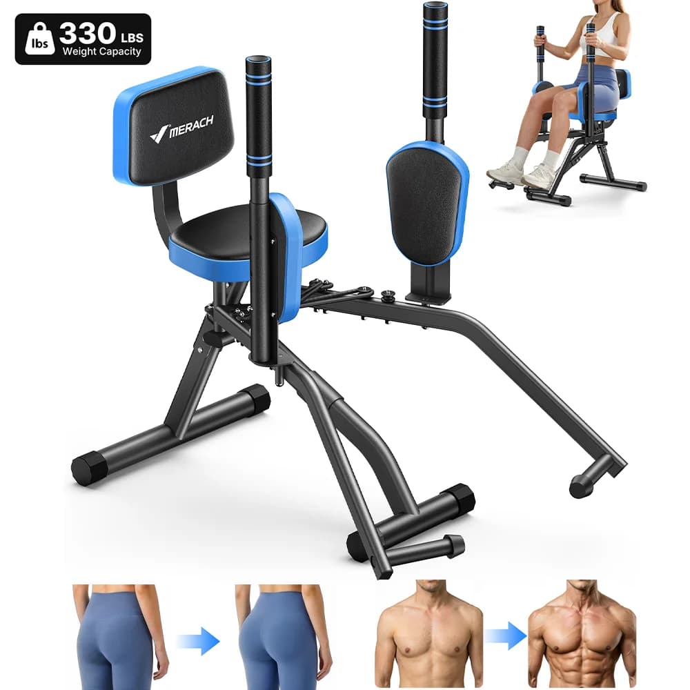 MERACH Hip Abductor Butt Toning Leg Adductor Trainer Machine Adjustable Resistance Glute & Inner Thigh Workout Equipment for Home Gym Leg Workout and Booty Builder with Bands and Dual Foot Bar 360° Rotating Leg Pads for Women/Sedentary/Postpartum Recovery