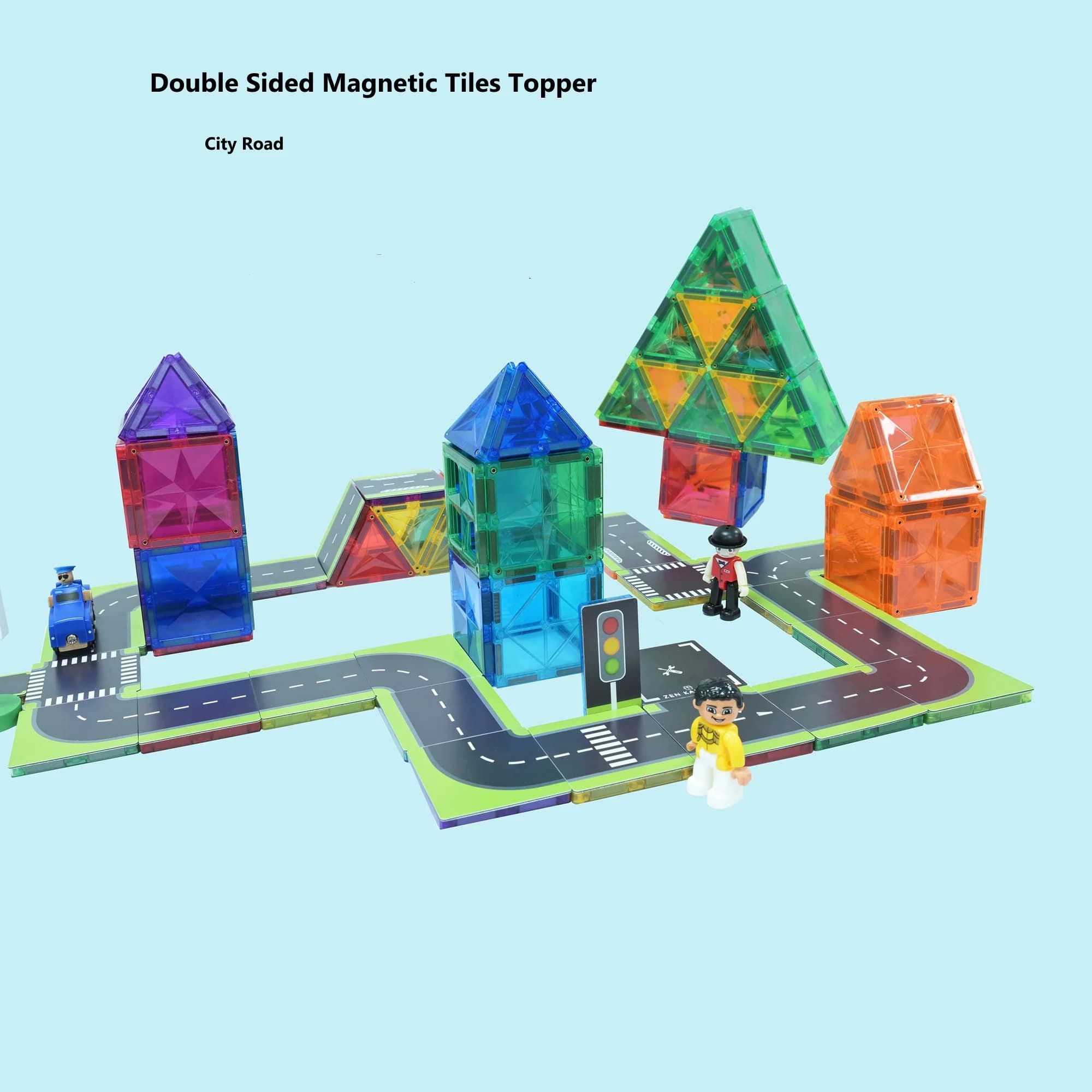 45 pezzi toppers stradali per piastrelle magnetiche fronte-retro set blocchi di costruzione per bambini piccoli che imparano blocchi magnetici educativi per bambini