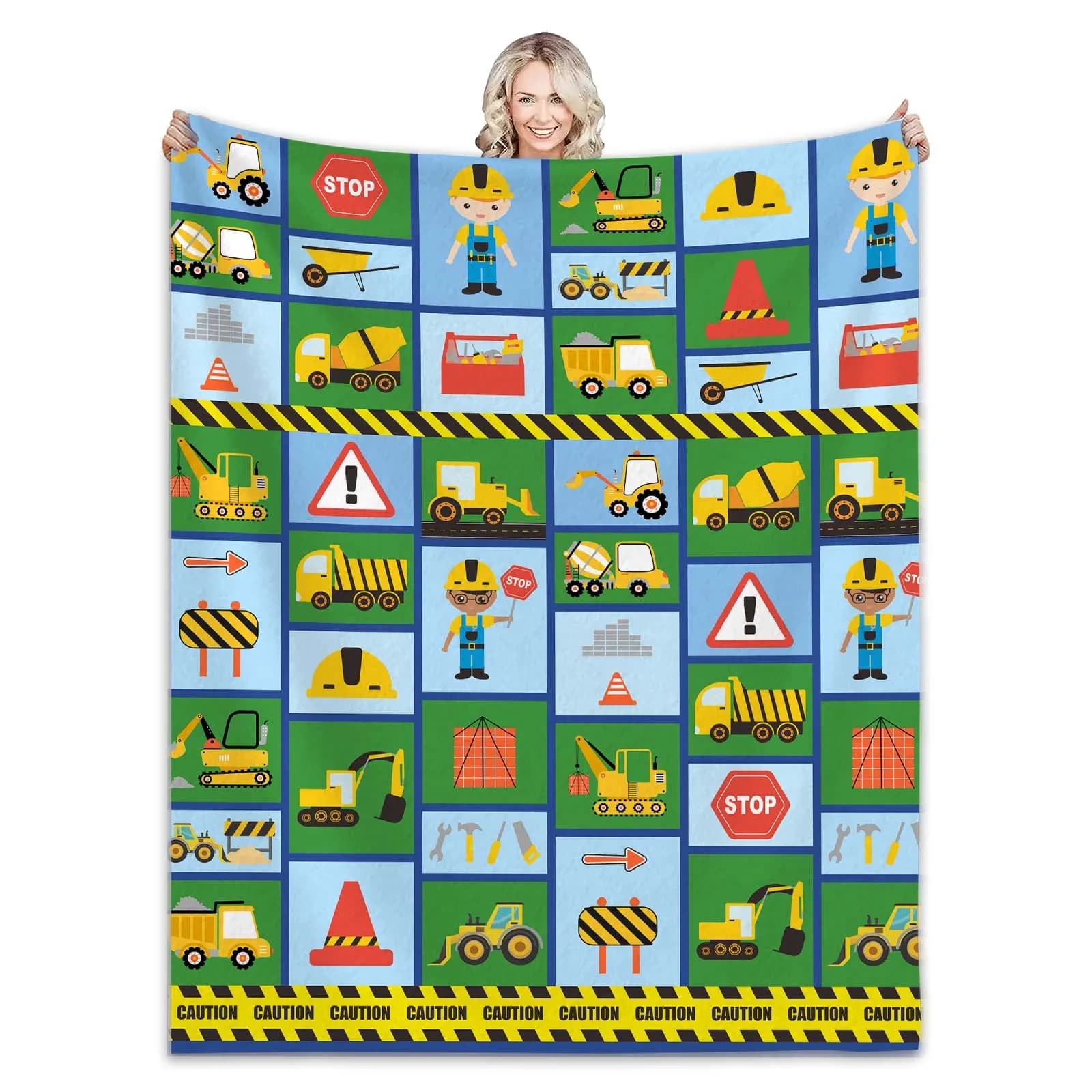 Coperta gialla per camion da costruzione Coperte in flanella per auto da trattore dei cartoni animati per tutte le stagioni Coperta per divano per escavatore per bambini