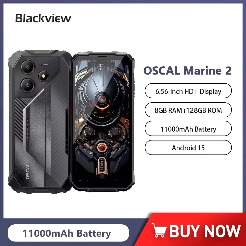 Blackview OSCAL Marine 2 Smartphone robusto Android 15 Batteria da 11000 mAh Telefono AI da 6,56 pollici HD + Unisoc T615 8 GB + 128 GB Cellulare NFC