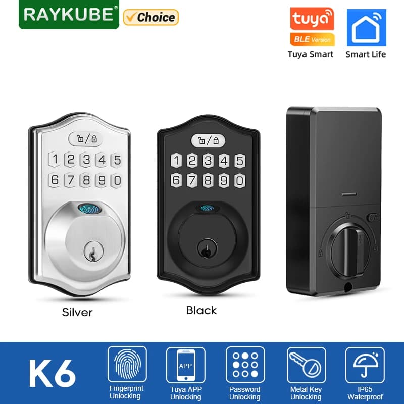 RAYKUBE K6 Tuya BLE Catenaccio Intelligente Impermeabile Serratura Elettronica Impronte Digitali Password Serratura Digitale Controllo APP per Smart Home