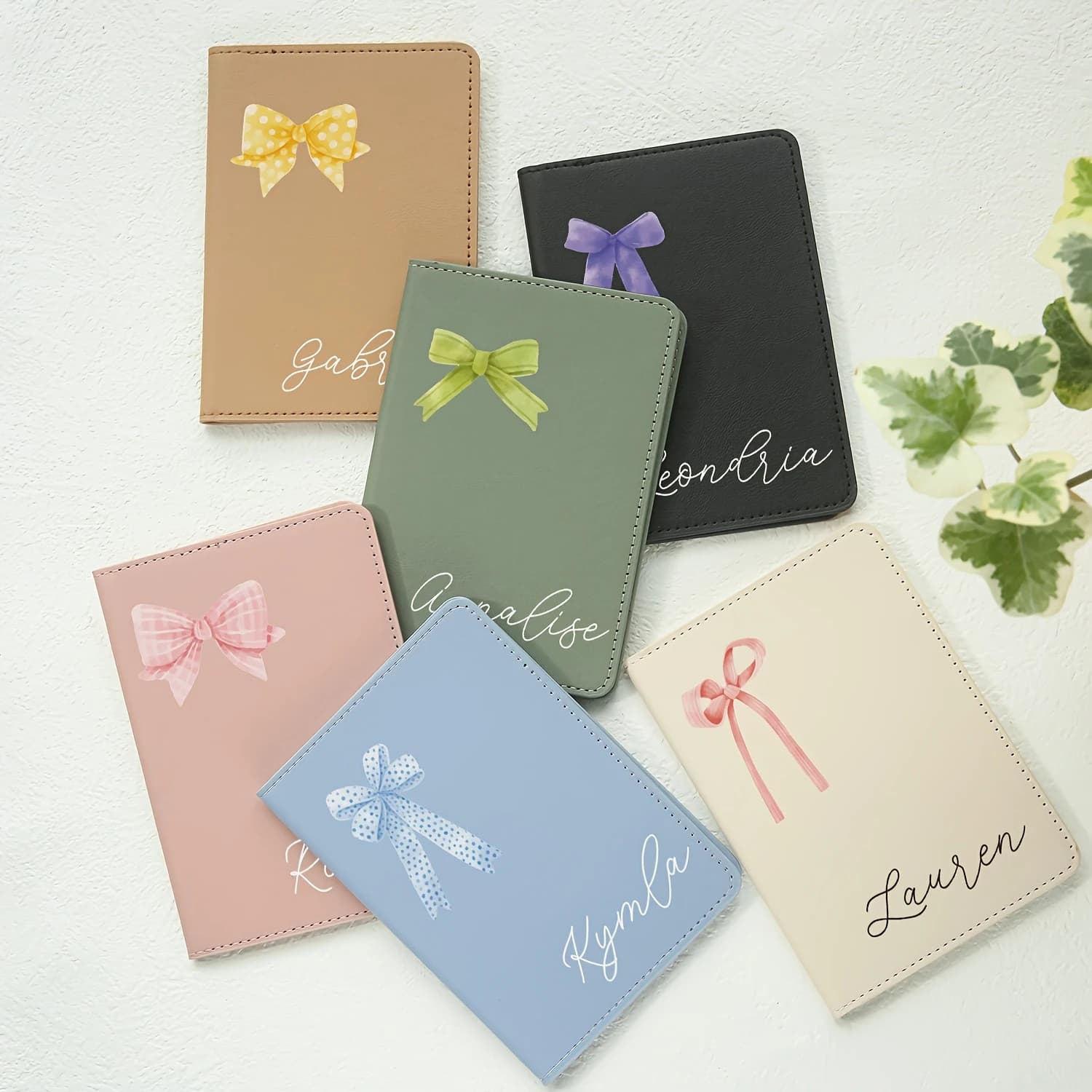 Bow Pattern Custom Name Passport Holder Stylish Travel Card Case Sweet Gift for Wedding Birthday Valentine Lovers