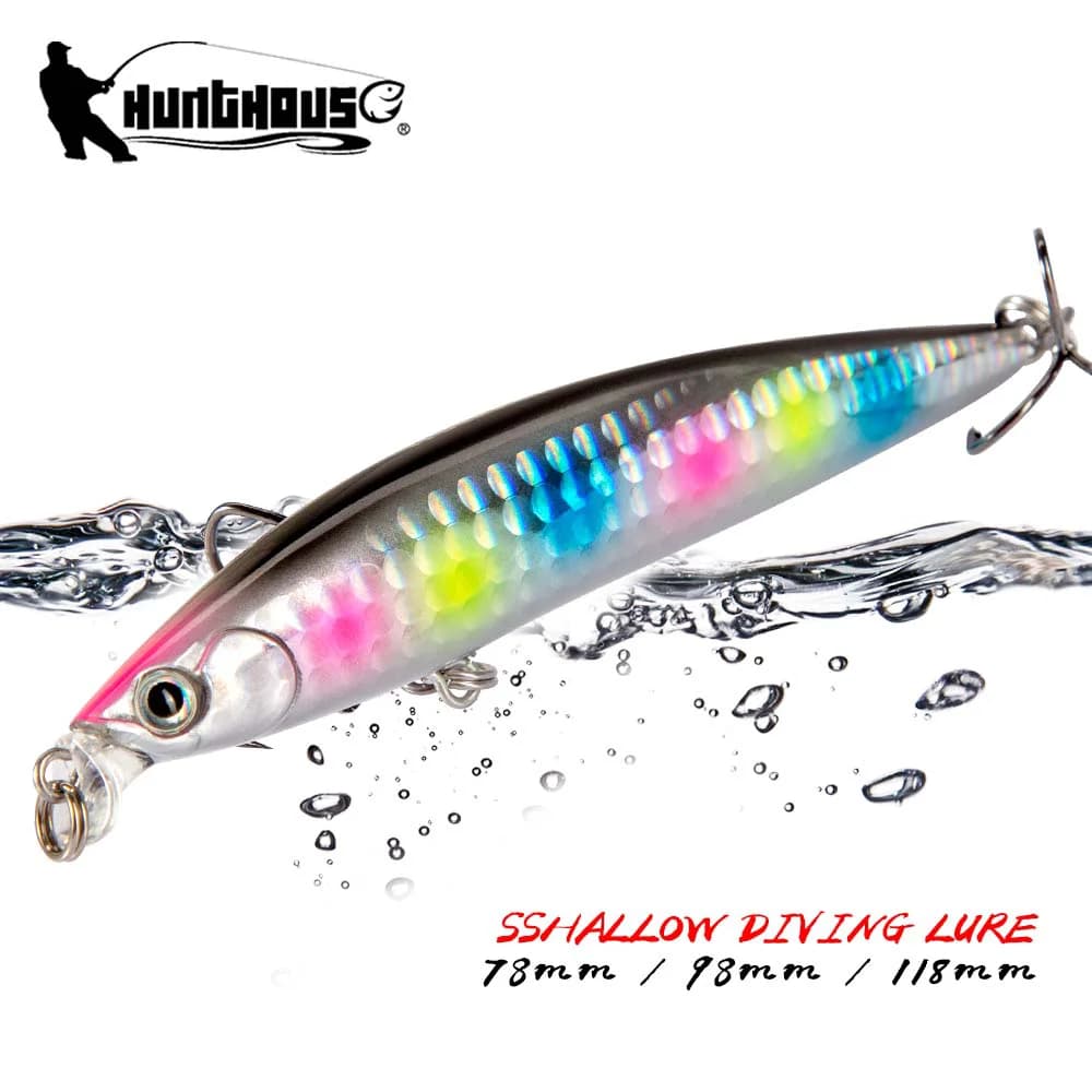 Hunthouse Jerkbait Minnow Richiamo di Pesca Galleggiante Wobblers Rolling Esca Dura 78mm 98mm 118mm Acqua Salata Per Spigola Trota Pesce Attrezzatura