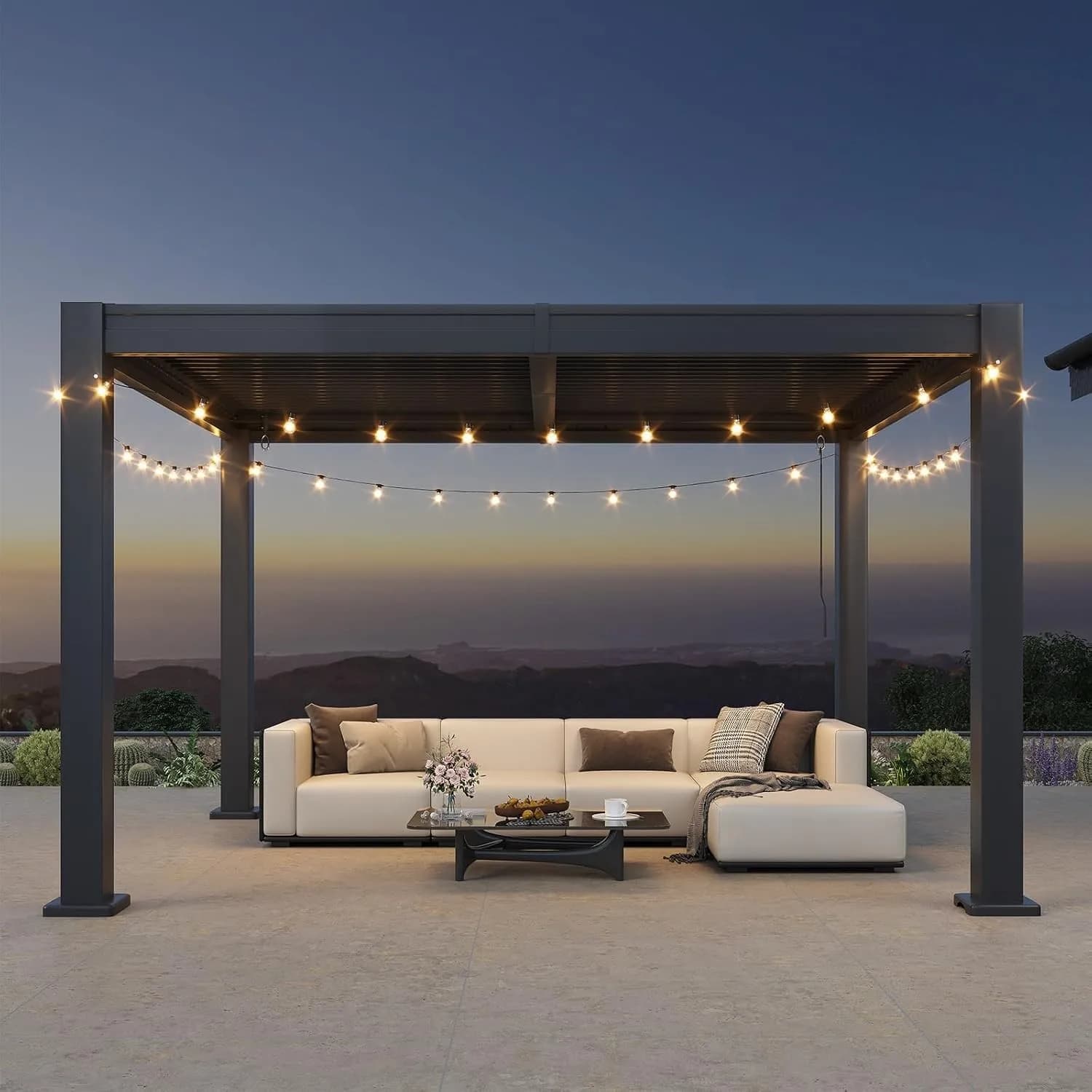 Aoxun 12 x 10ft Louvered Pergola All Aluminum Outdoor Gazebo With Adjustable Roofs Waterproof Curtains Netting Integrated Drainage System For Patios Poolside