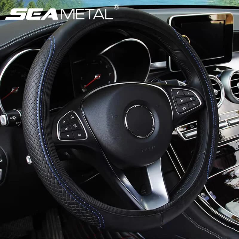 SEAMETAL Full-Wrapped Car Steering Wheel Cover Anti-Slip Wear-Resistant Steering Wheel Protection Cover Universal for 37-39cm