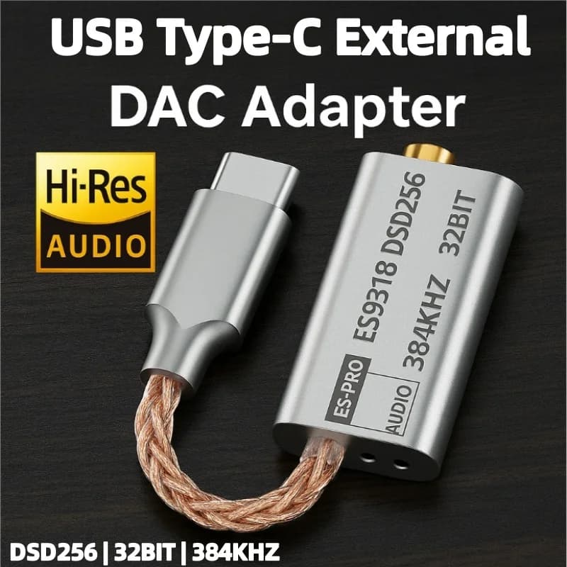 USB Headphone Amplifier DAC ES9318 DSD256 Audio Adapter Type C to 3.5 mm 32 bit 384 kHz for Android Phone Laptop PC headset