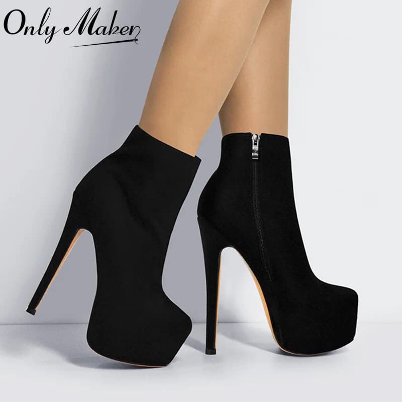 Onlymaker stivaletti con punta tonda con plateau da donna stivaletti con tacco alto in pelle scamosciata nera realizzati a mano stivaletti classici di grandi dimensioni