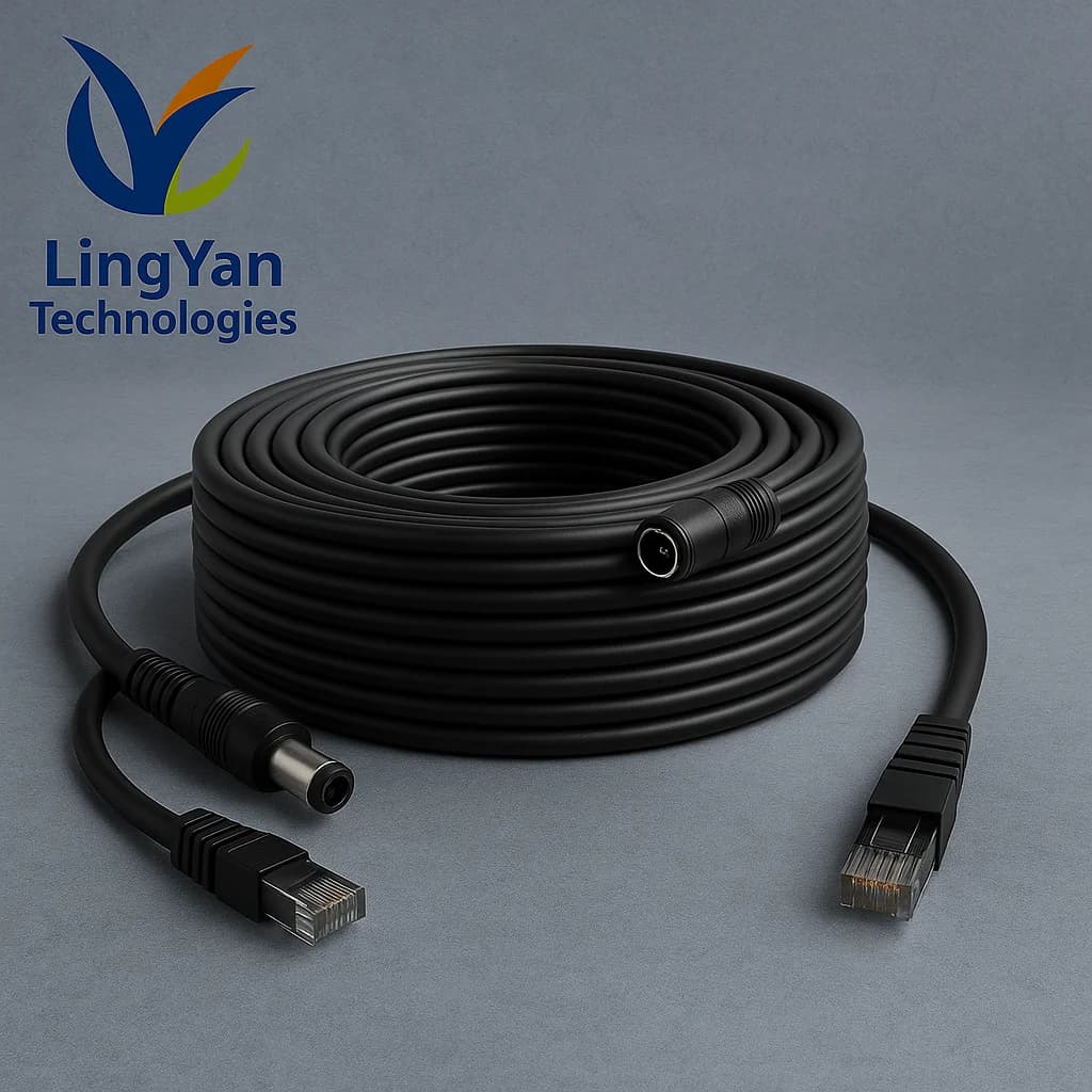 Cavo di Prolunga PoE e Alimentazione DC da 5-50M | Cavo Ethernet a 8 conduttori + Connettore a 2 conduttori 5.5x2.1mm | Sistema NVR impermeabile per telecamere IP CCTV