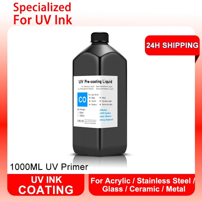 Primer UV pre-rivestimento UV 1000 ml/bottiglia per la stampa su vetro, ceramica e metallo acrilico, vernice curabile UV per stampante flatbed UV