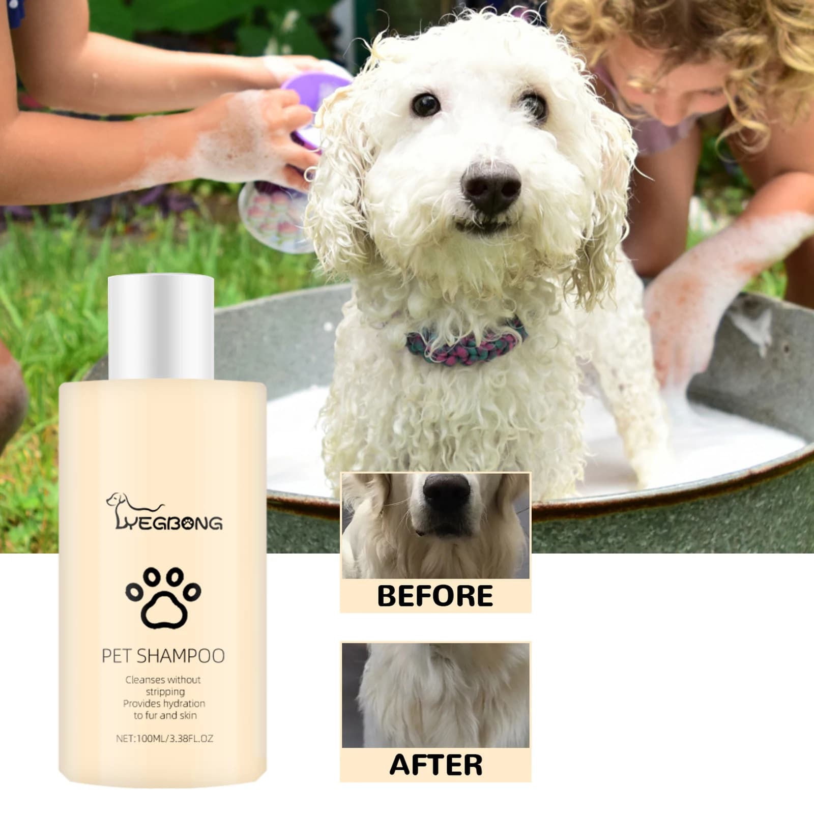 Shampoo Delicato per Animali Domestici Yegbong, Rimuove lo Sporco, Riduce i Grovigli, Ripristina la Lucentezza, Ammorbidente per il Pelo, Cura Quotidiana