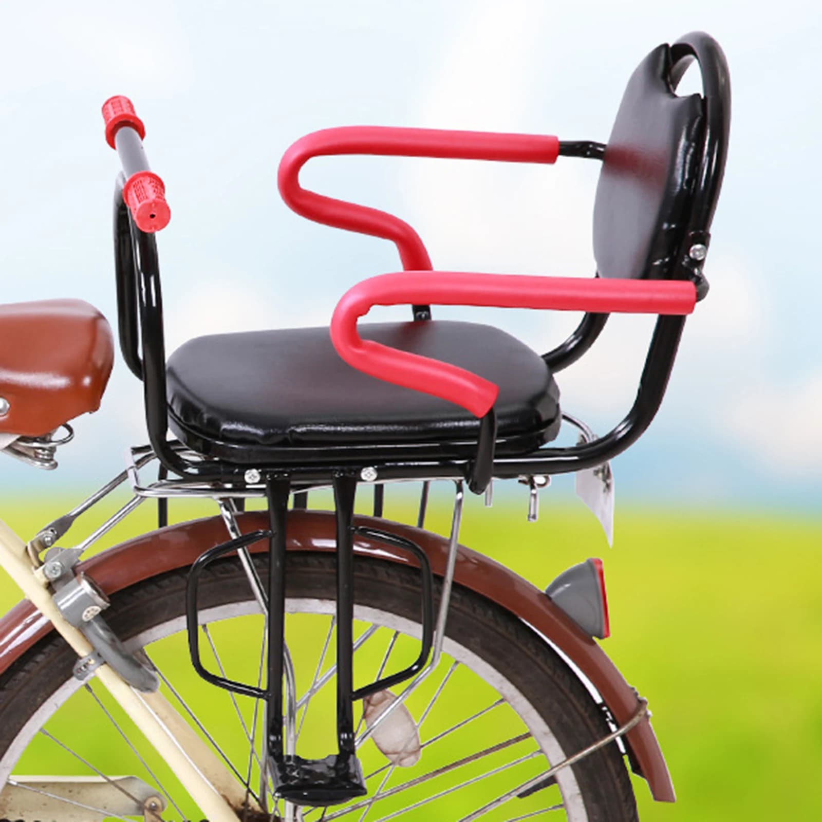 Seggiolino per bici per bambini Poggiapiedi posteriore per marsupio Supporto in ferro Tappetino per sedile per bicicletta portatile sicuro per bambini staccabile per parte bici elettrica