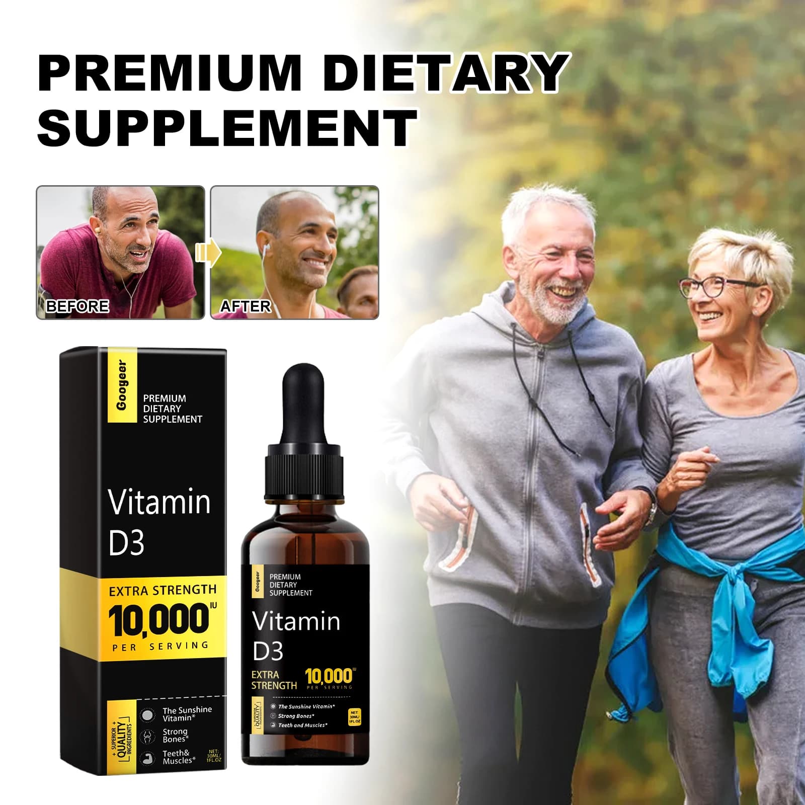 Googeer 30ml Vitamin supplement Oral drops Vitamin D3 Repair gum Relieves muscle weakness Sports energy support Improves drops