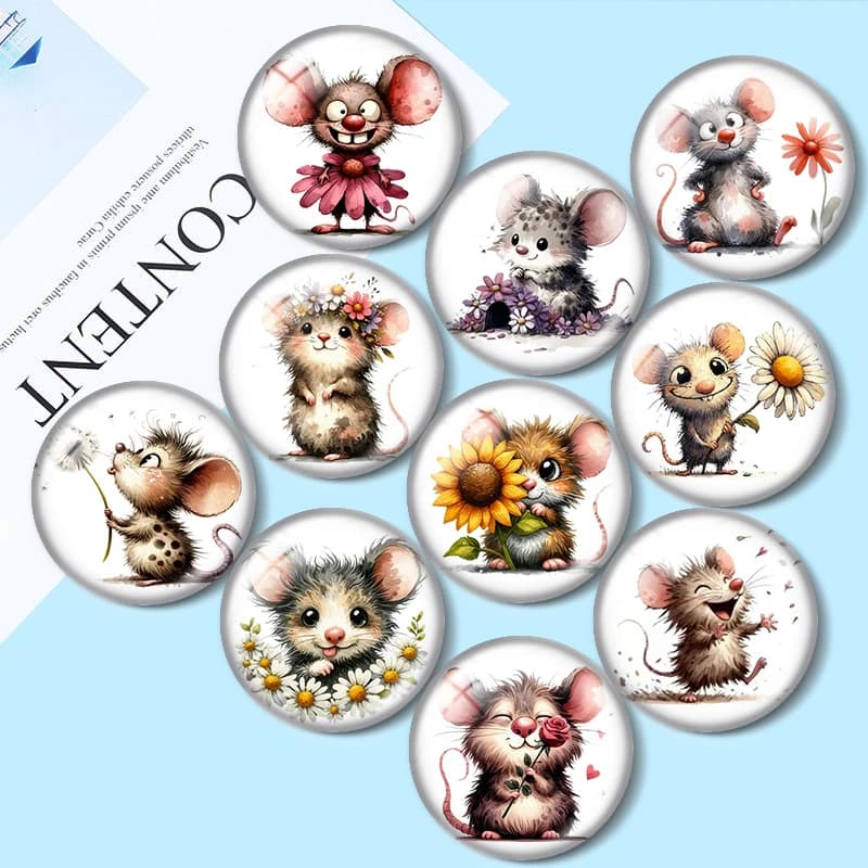 Watercolor Flower Mice 10pcs 12mm/18mm/20mm/25mm Round photo glass cabochon demo flat back Making findings