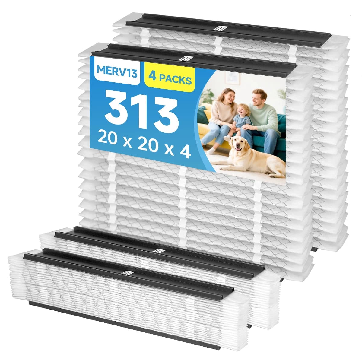Filtro dell'aria di ricambio 313 20x20x4 MERV 13 compatibile con purificatori d'aria modelli 1310 2310 3310 4300 HVAC AC, filtro pieghettato, confezione da 4