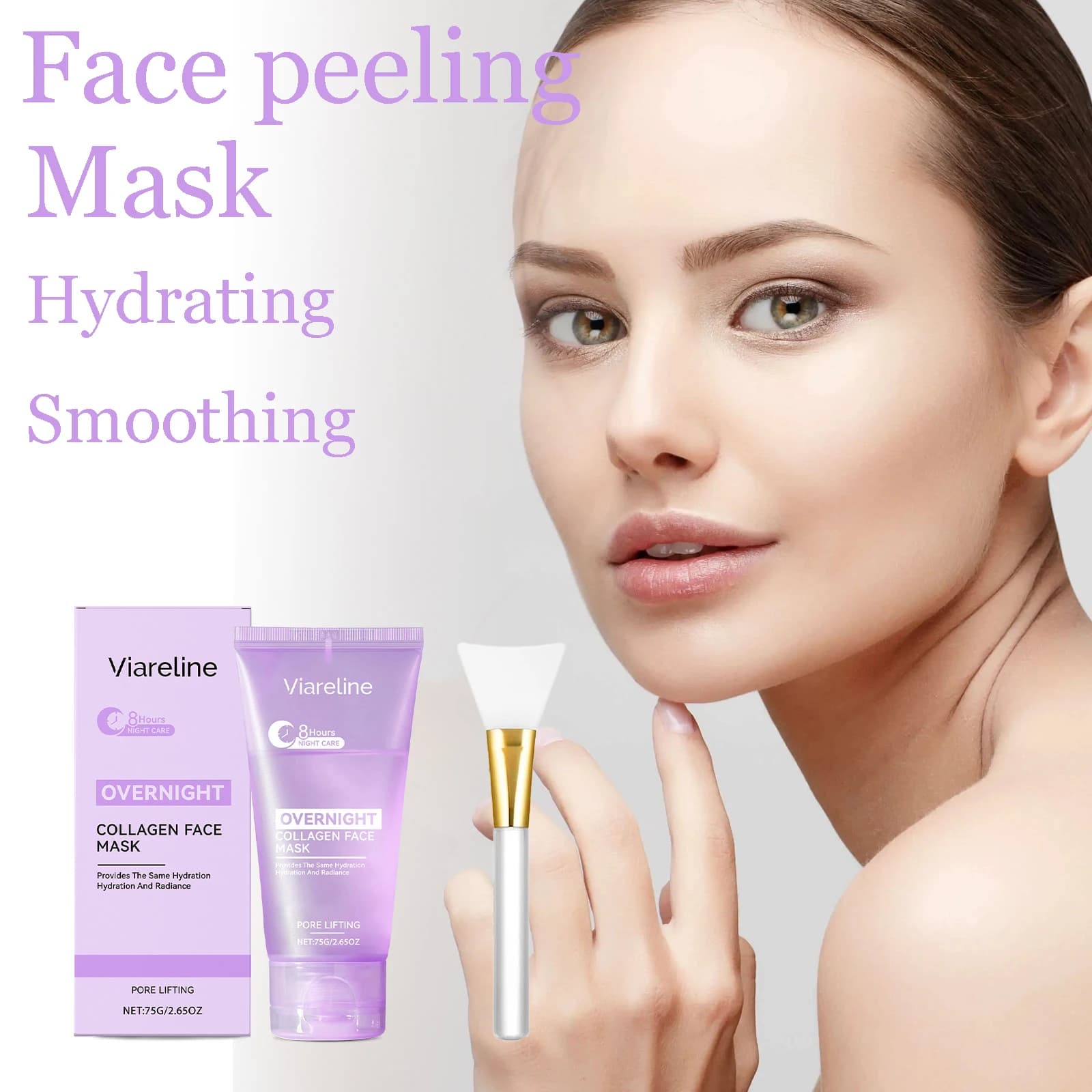 Maschera Peeling Viso Notturna al Collagene 75g, Delicata, Idratante, Levigante, Purificante, Riduce i Pori, Maschera Peeling Viso Ammorbidente
