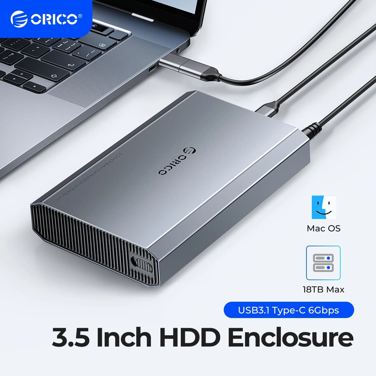 ORICO 3.5" 6Gbps Hard Drive Enclosure Type-C Heat Dissipation External HDD Case Aluminum Alloy & ABS with 12V2A Power Adapter