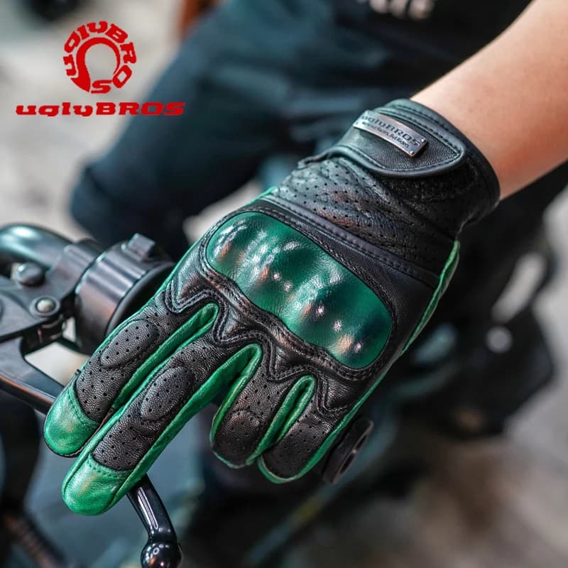UGLYBROS Motorcycle Gloves Leather Motorcycle Gloves Retro Horse Riding Gloves For Men Summer Breathables with Full Fin Bike MTB Guide Motocross