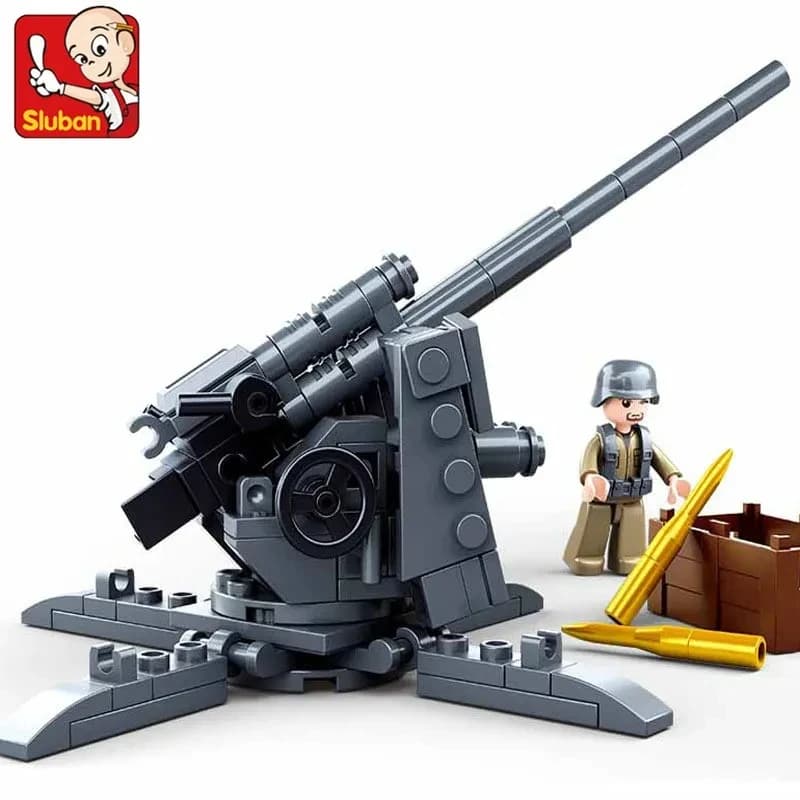 Sluban 115 Pezzi Blocchi da Costruzione Militari della Seconda Guerra Mondiale, Modello Anti-Carro Flak 88MM con Figurine, Giocattoli Educativi Fai-da-Te per Ragazzi