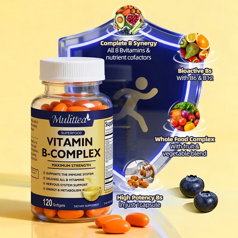 Mulittea Vitamin B Complex Capsules Help Relieve Fatigue Improve Digestion Reduce Stress Better Mood Support Immune Supplement