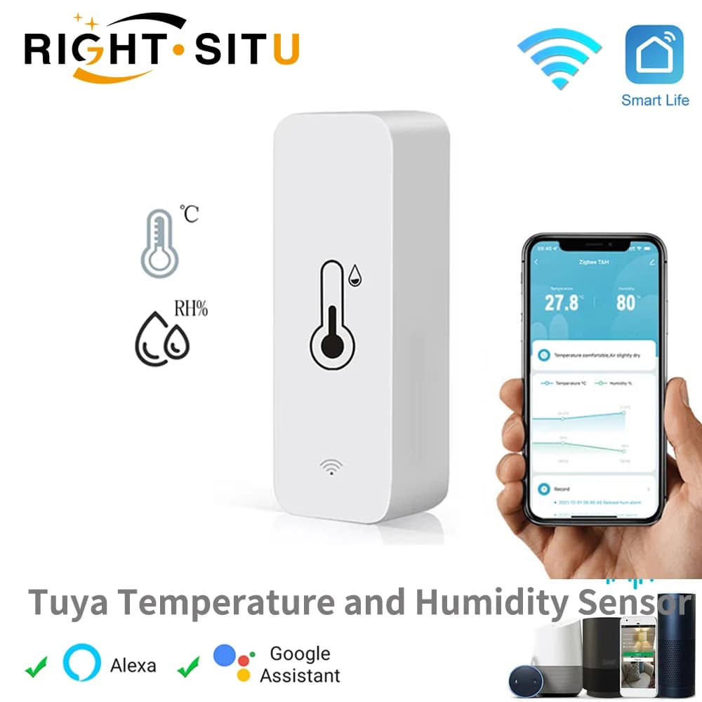 WiFi Tuya IP65 Temperature and Humidity Sensor, Remote Control via Smart Home App, Compatible with SmartLife, Yandex and Alexa