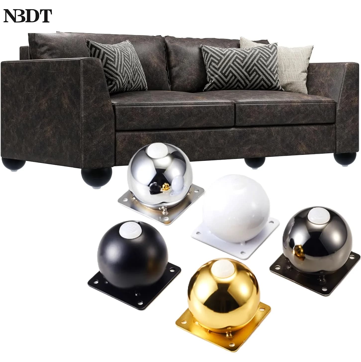 Gambe per mobili a forma di sfera in acciaio da 4 pezzi per divano letto, mobiletto, tavolo da caffè
