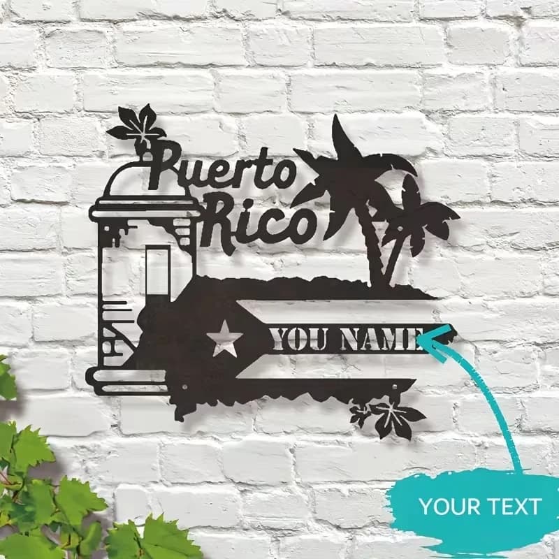 [Arte in Ferro di Porto Rico] Decorazione Personalizzata in Metallo con Bandiera di Porto Rico | Insegna da appendere resistente per interni ed esterni per la casa
