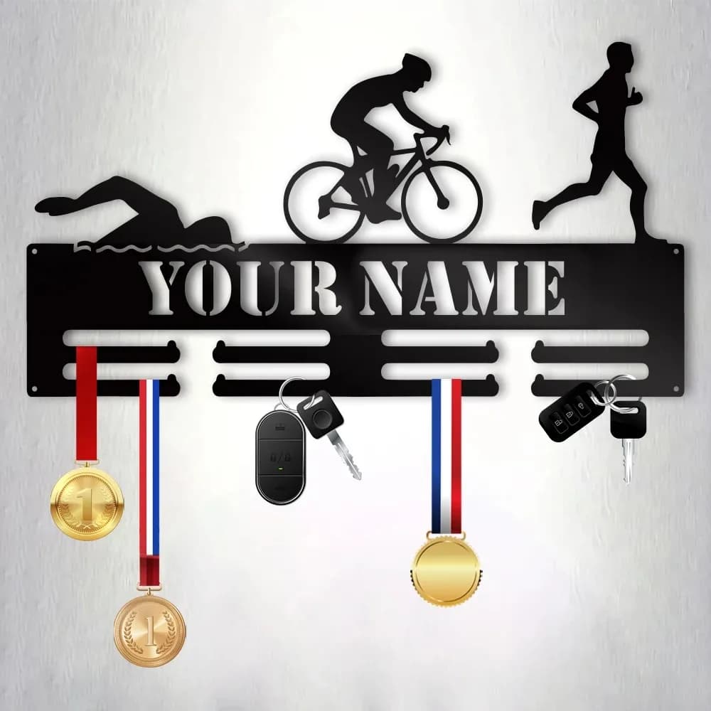 1 pezzo di bella targa da parete in metallo con nome personalizzato, ideale per nuoto, ciclismo, corsa, decorazione per la casa, camera dei bambini, decorazione naturale.