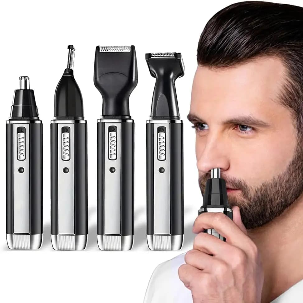 Men's 4-in-1 Nose Hair Trimmer and Precision Trimmer Kit - Rechargeable Cordless Trimmer for Chest, Arms and Body Hair, Painless Trimming, Eyebrows, Beard and Hair Trimmer